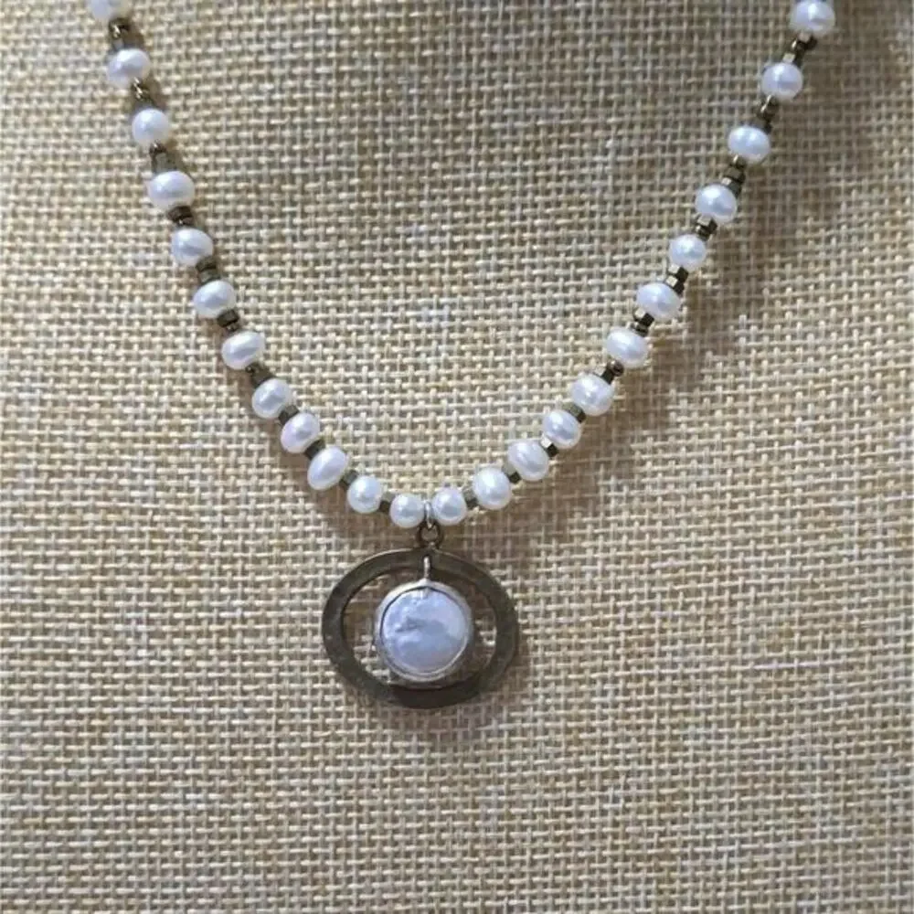 SILPADA N1894‎ Pearl Brass Sterling Silver Go Coastal Necklace 925